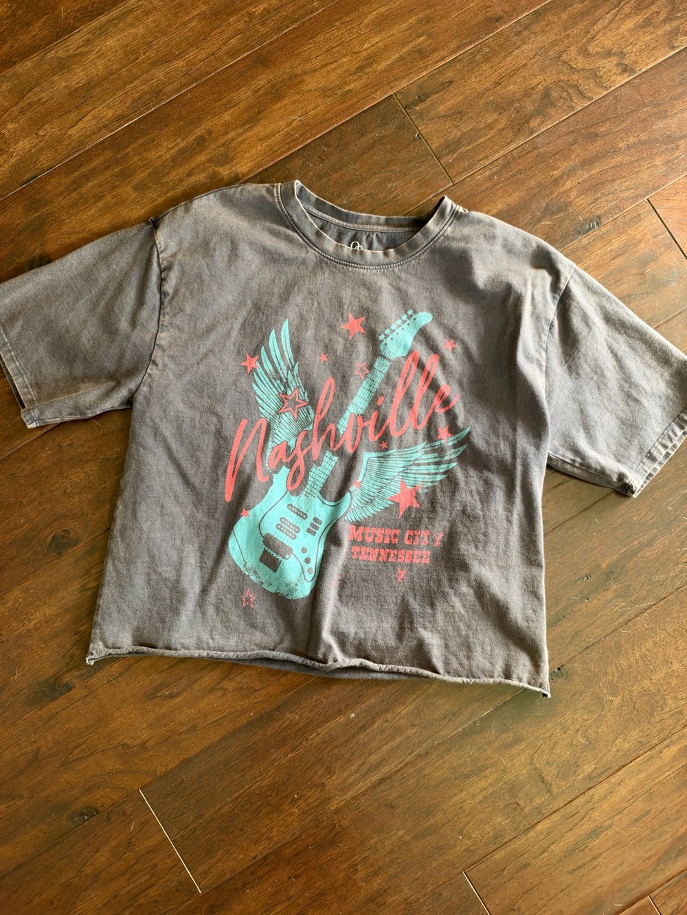 Nashville Music City Tee, Distressed Print & Boxy/Crop Cut